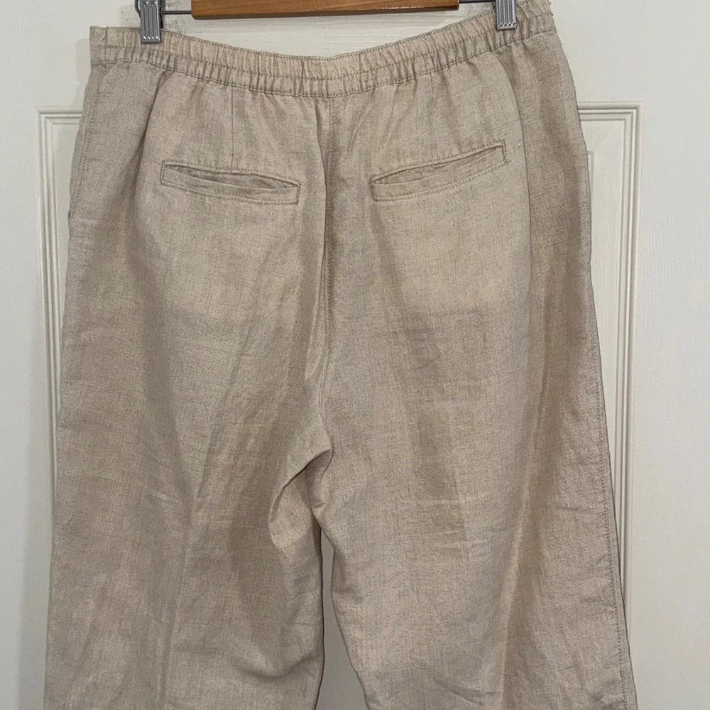 LL Bean‎ 100% Linen Pants Womens 12 Beige Classic Fit Straight Crop Quiet Luxury